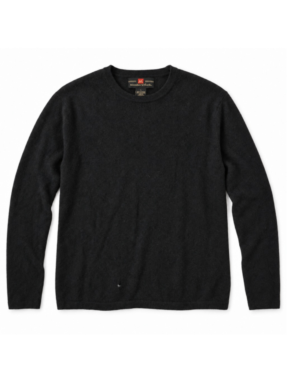 Member's Mark Men's 100% Cashmere Sweater Large Black Crewneck Small Hole